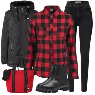 Motor Outfit sa Crna Čizmica Motociklistička čizma/Chelsea Gležnjača/Podstavljena Gležnjača/Kožna Jakna/Kožna gležnjača/Ravna Gležnjača Tamaris "Zimski outfit"Look: Hodanje, Motor, Jahanje, S zakovicama