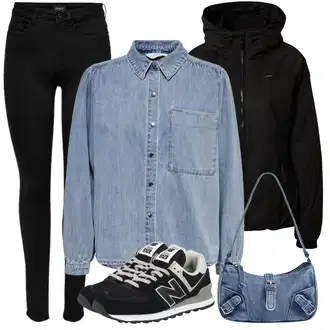 Prevelik Outfit sa Svjetloplava/Plava Denim Majica Only "Zimski outfit"Look: Rap, klasický, Stil, Sveučilišna, Unisex, Radna odjeća, Prevelik