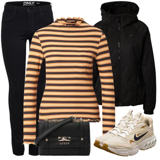 Kombinacije za zimu Prugasto sa Narandžasta/Smeđa/Žuta Majica i top/Majica I Top Veći Broj/Bluza Veći Broj/Pletivo Veći Broj Only "Zimski outfit"