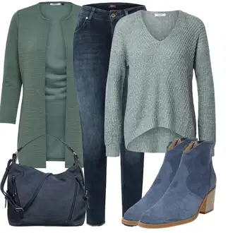 Outfit s Tyrkysový/Zelená/Khaki Pletenina veľkej veľkosti/Tunika/Kabát/Kalhoty Veľké Veľkosti Only "Módní zimní outfit"