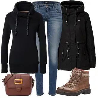 Outfit sa Crna/Tamnoplava Dukserica s kapuljačom/Džemper/Sweater majica/Pletivo Veći Broj Ragwear "Zimski outfit"