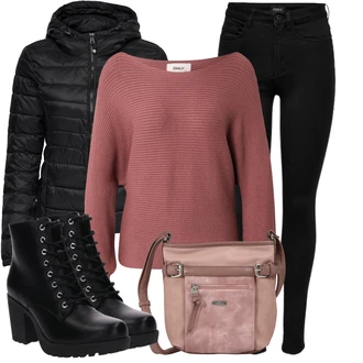 Outfit s Černá/Tmavě modrá Legíny s Podšívkou/Teplé Legíny/Kožená bunda/Neprůhledný Legíny/Sportovní Legína/Formovaná Legína/Bavlněné Legíny/Legíny s Rozparkem/Pletený Legín Only "Módní zimní outfit"