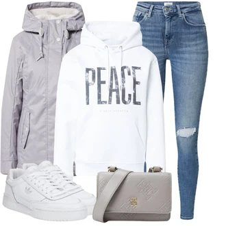 Outfit s Šedá/Světle šedá Bunda s Kapucí/Sněhová Bund/Zimní Bund/Bunda 2v1/Lyžařská bunda/Outdoorové Bundy/Funkční Bunda/Snowboardová Bund Ragwear "Outfity na zimu"