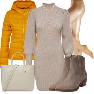 Vánoce Outfit s Béžová/Šedá/Hnědá/Khaki Svetrové Šaty/Šaty S Rolákem/Pletené Šaty/Zimní Pletené Šaty Only "Zimní outfit pro volný čas"Look: Vánoce, Koncert, Chatky, Nový Rok, Zvláštní příležitosti, Valentýn