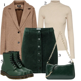 Zimske Outfiti Plemenita Dolga mit Zelena/Temno zelena Torba za čez ramo/Billfold/Mini torbica/Baguette torba Seidenfelt Manufaktur "Zimski outfit"Look: Plemenita, Vintage