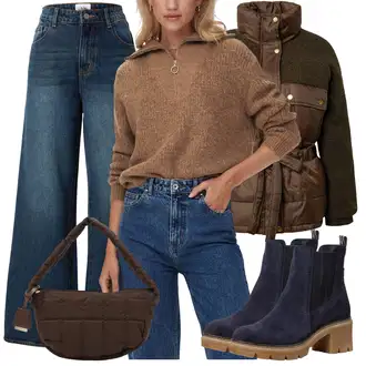 90-ich Outfit sa Plava/Svjetloplava/Tamnoplava Palazzo Hlača/Hlače sa Naramenicama/Culotte Hlačice/Široka Hlača/Hlače s Prorezom/Lepršave Hlača/Bootcut Hlača/Zvonaste Hlače/Hlače Visokog Struka bella x about you "Moderan zimski outfit"Look: Rap, Stil, GoGo, Bad Taste, 90-ich, Western, Old Money, 70-ich