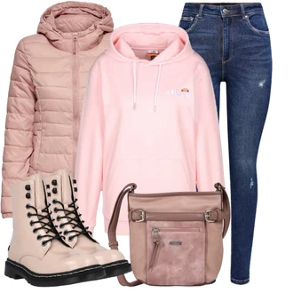 Outfit s Béžová/Růžová Kozačka Šněrovací Kotníková Bota/Klasická Kozačka/Bojová Bota/Motorkářská bota Dockers by Gerli "Pohodlné zimní outfity"