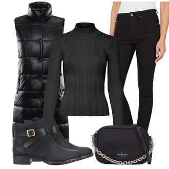 Dlouhé Outfit s Tmavě modrá/Modrá/Černá/Hnědá Taška Přes Rameno/Brašna/Pásková taška/Malá Taška/Klasická Taška Přes Rameno/Sportovní Taška Přes Rameno Calvin Klein Jeans "Zimní look"