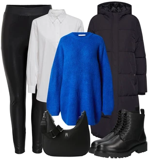 Outfit s Černá Kozačka Šněrovací Kotníková Bota/Bojová Bota/Klasická Kozačka/Kotníková Bota s Podšívkou Vagabond Shoemakers "Zimní look"