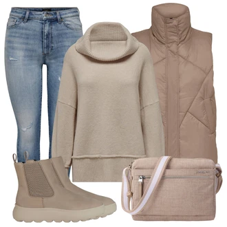 Respira Outfit s Béžová/Hnědá/Khaki Kožená bunda/Plochá Kotníková Bota/Teniska Zimní Tenisky/Gumová Kotníková Bota/Chelsea Boty Geox "Zimní look"