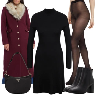 Outfity na zimu s Černá/Tmavě hnědá/Červená Punčocháče Vlněný punčocháč/Síťovaný punčocháč/Nylonová punčocha/Podpůrný punčocháč/Punčocháče Velká Velikost/Punčocháče Pieces "Zimní look"