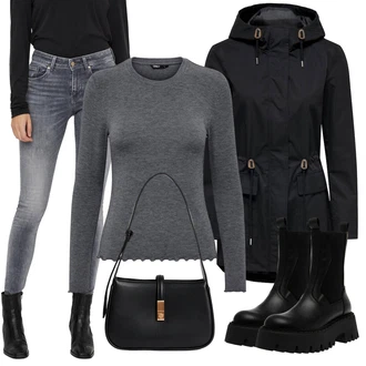 Outfity na zimu Grunge s Černá Steve Madden "Zimni look"Look: S Mokrým Vzhledem, Techno, Estetika, Lak, Grunge, Metal, Trendový, Unisex, Nadrozměrné