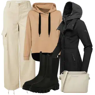 Outfit s Černá/Tmavě šedá/Šedá Softshellový Kabát/Scuba Kabát/Kabát se Zipem Ragwear "Zimní look"