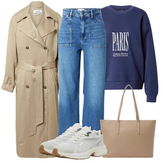 Outfit s Modrá/Světle modrá Džín s Širokou Nohavicí/Mom Jean/Vintage džíny/Džíny Culottes/Zvonové Džíny/High Waist Džínové Kalhoty/Baggy Džíny/Dad Džíny/Džíny Volného Střihu JdY "Zimní look"