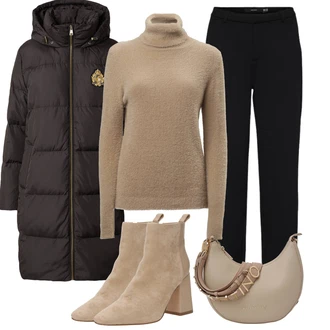 Nadrozměrné Outfit s Černá/Tmavě hnědá/Růžová/Hnědá/Červená Zimní Kabát/Dlouhý Zimní Kabát/Prošívaný kabát/Parka/Péřový Kabát/Kabát s Kapucí/Dlouhý Péřový Kabát/Kabát se Zipem Polo Ralph Lauren "Zimní look"Look: Univerzitní, Hip Hop, Nadrozměrné, Mom, Sportovní, Princezny, Armáda, Venkovní
