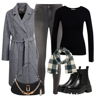 Lak Outfit s ?erná Koza?ka Chelsea Boty/Ko?ená bunda/Plochá Kotníková Bota/Gumová Kotníková Bota Only "Zimní look"Look: Lak, ?ik, Estetika, S Mokrým Vzhledem, Elegantní, Trendový, Unisex, Metal, Glamourové