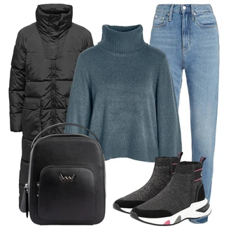 Outfit s Modrá/Světle modrá Mom Jean/Girlfriend Džíny/High Waist Džínové Kalhoty/Vintage džíny/Zužující se Džíny/Dad Džíny Calvin Klein Jeans "Zimní look"