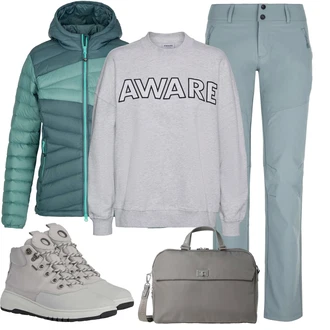 Respira Outfit s Šedá/Hnědá/Světle šedá Teniska na platformě/Tenisky s Bočním Zipem/Úzká Teniska/Zimní Tenisky/Kožené Tenisky Geox "Zimní look"