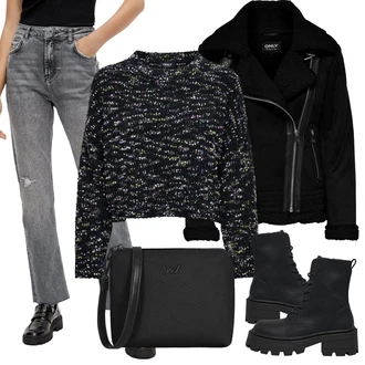 Outfity na zimu Grunge s Černá Only "Zimní look"Look: Lak, Metal, Grunge, Trendový, Váhy, Techno, Estetika