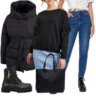Outfity s "mom" džínami Zima s Černá/Tmavě modrá orsay "Zimni look"