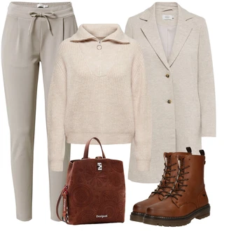 Vlna A Hedvábí Outfit s Šedá/Béžová/Hnědá/Khaki Kašmírový Kabát/Tweedový Kabát/Letní Kabát/Pletený Kabát/Lehký Kabát/Vlněný Kabát/Kabát Bouclé/Blazerový Kabát/Zimní Kabát Vlněný kabát Only "Zimní look"