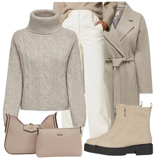 Elegantní Outfit s Hnědá/Béžová/Krémová/Khaki Široká Kalhoty/Rozšířená Kalhoty/Kalhoty s nášivkou uprostřed/Kalhoty Bootcut/Marlene Kalhoty/Zimní Kalhoty/Mušelínové kalhoty marks & spencer "Zimní look"Look: Traditional, Pohodlný, Elegantní, Ležérní, Příliš oblečený, Fancy, Skromné, Šik, Chytrý příležitostný