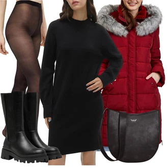 Outfit s Černá/Tmavě hnědá/Červená Punčocháče Vlněný punčocháč/Síťovaný punčocháč/Nylonová punčocha/Podpůrný punčocháč/Punčocháče Velká Velikost/Punčocháče Pieces "Zimní look"