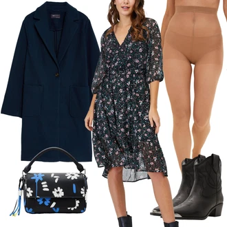 Outfity na zimu Květovaný s Tyrkysový/Zelená/Modrá orsay "Zimní look"
