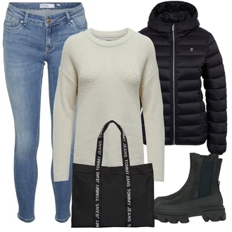 S řetízkem Outfit s Černá Kozačka Kotníková Bota Only "Zimni look"