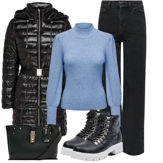 Outfity na zimu Dlouhé s Černá/Modrá/Béžová Taška Přes Rameno/Brašna/Taška/Obchodní Taška/Kancelářská Taška/Shopper taška Guess "Zimní look"