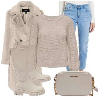 Outfit s Šedá/Khaki/Béžová/Hnědá Taška Přes Rameno/Malá Taška/Brašna/Dopisová peněženka/Klasická Taška Přes Rameno/Sportovní Taška Přes Rameno michael kors "Zimní look"
