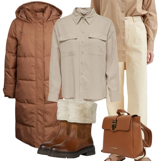 Outfity na zimu Dlouhé Len s Béžová Only "Zimní look"