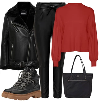 Prodyšné Outfit s Černá Šněrovací Kozačka na Platformě/Teniska na platformě/Bojová Bota/Trekingová Bota/Kožená kotníková bota/Zimní Tenisky/Chunky Tenisky/Šněrovací Kotníková Bota/Zimní kotníková bota Tamaris "Zimní look"