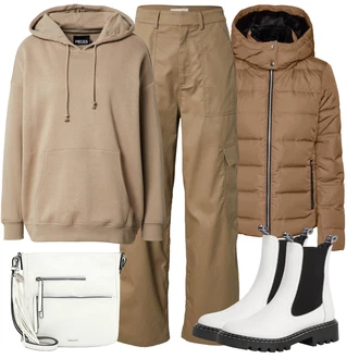 Outfity na zimu Dlouhé Len s Hnědá/Khaki Cargo Šortka/Cargo Kalhoty/Tesařská kalhoty/Capri Leger by Lena Gercke "Zimní look"