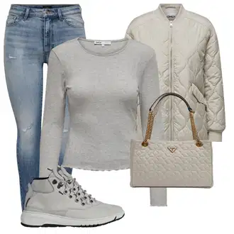 Outfity na zimu Pruhovaný s Šedá Only "Zimní look"