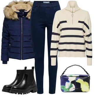 Lak Outfit s ?erná Koza?ka Chelsea Boty/Ko?ená bunda/Plochá Kotníková Bota/Gumová Kotníková Bota Only "Zimní look"Look: Lak, ?ik, Estetika, S Mokrým Vzhledem, Elegantní, Trendový, Unisex, Metal, Glamourové