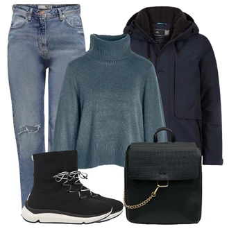 Zima Outfit s Černá Dámská Ponožková Bota/Teniska Zimní Tenisky Guess "Zimní look"