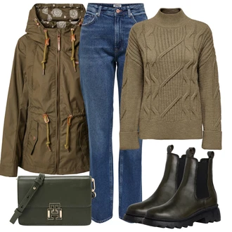 Retro Outfit s Modrá/Tmavě modrá/Světle modrá Rovná Džína/Zimní bunda/Vintage džíny/High Waist Džínové Kalhoty/Dad Džíny/Zkrácené Džíny/Mom Jean/Kožená Pánská Bund/Džíny s Rozparkem/Džíny Regular Fit/Girlfriend Džíny Only "Zimní look"Look: Styl, 90tá léta, Klasické, Cool, Premium, Retro, Skromné, Vintage