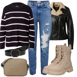 Outfity na zimu Pruhovaný s Černá/Tmavě modrá Pruhovaný Svetr/Jednoduchý Svetr/Vlněný Svetr Only "Zimní look"