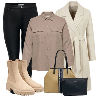 Outfity na zimu Dlouhé Len s Šedá ONLY Carmakoma "Zimní look"