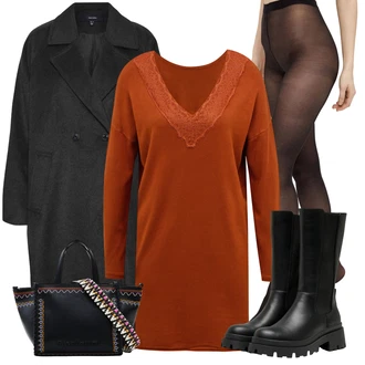 Podzim Outfit s Hnědá/Oranžová/Červená Svetrové Šaty/Pletené Šaty/Zimní Pletené Šaty/Tunikové šaty Only "Zimní outfity"