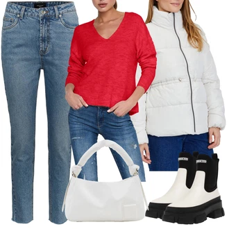 Outfit s Šedá/Bílá/Krémová/Žlutá Bunda Zimní Bund/Prošívaná Bunda/Letní peřová Bunda/Nafukovací Bund/Udržitelná Bunda/Bunda s Bočním Zipem/Puchová Bund/Termo Bund/Merino Bunda JdY "Zimní outfit pro volný čas"