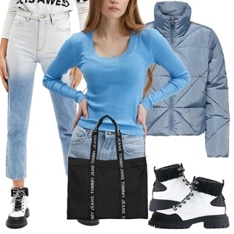Zima Outfit s Černá/Bílá Teniska Zimní Tenisky/Chunky Tenisky/Kožené Tenisky/Šněrovací Kotníková Bota/Trekingová Bota Desigual "Zimní outfit pro volný čas"