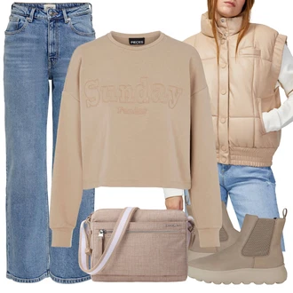 Respira Outfit s Béžová/Hnědá/Khaki Kožená bunda/Plochá Kotníková Bota/Teniska Zimní Tenisky/Gumová Kotníková Bota/Chelsea Boty Geox "Zimní outfit pro volný čas"