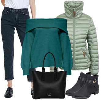 Outfity z džínu Zvonové kalhoty s Černá/Fialová/Bílá/Hnědá Vuch "Zimní outfit pro volný čas"