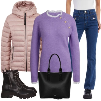 Motorkář Outfit s Černá Kozačka Bojová Bota/Šněrovací Kotníková Bota/Kozačka se zipem/Motorkářská bota/Kožená kotníková bota nax "Zimní outfit pro volný čas"