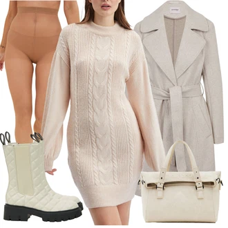 Outfity na zimu s Růžová/Bílá/Béžová orsay "Zimní outfit pro volný čas"
