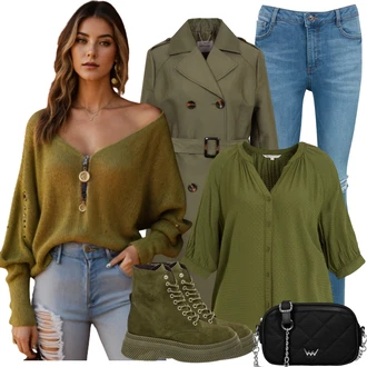 Military Outfit s Tmavě zelená Steve Madden "Zimní outfit pro volný čas"Look: Armáda, Military, Ležérní, Italský, Unisex, Džungle, Trendový, Chytrý příležitostný, Pracovní oděvy