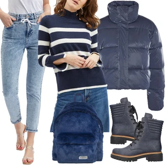 Trendový Outfit s Šedá Rieker "Zimní outfit pro volný čas"Look: Pracovní oděvy, Sportovní, Premium, Trendový, Šik, Unisex, Venkovní, Nadrozměrné, Ležérní