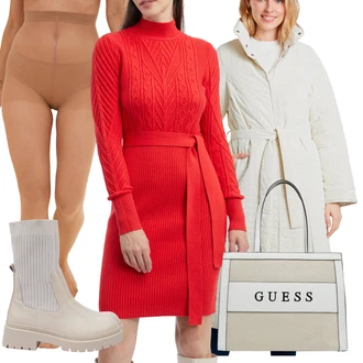 Outfit s Červená Zimní Pletené Šaty/Svetrové Šaty/Dlouhé pletené šaty orsay "Zimní outfit pro volný čas"